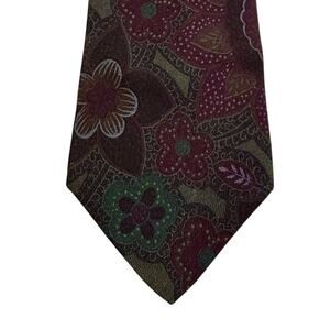 VTG Banana Republic Safari & Travel Floral Necktie Green Burgundy Y2K Travel